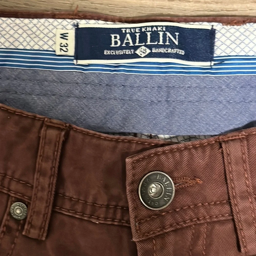 Ballin Chino Pants Men’s 32 Khaki Maroon Pima Cotton Stretch Flat Front Trousers